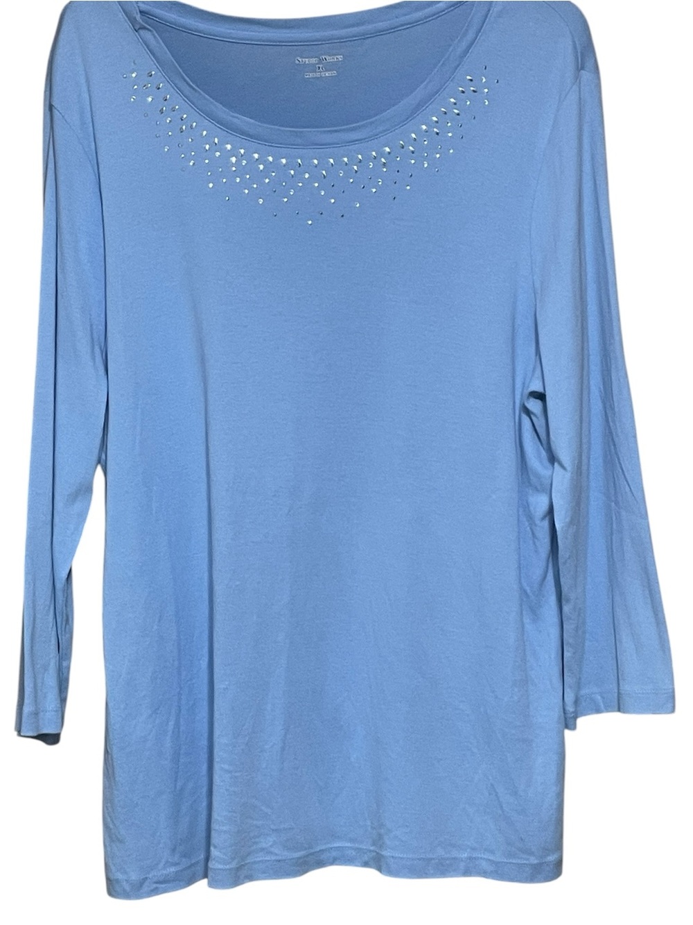 croft & barrow Blue Scoop Neck Long Sleeve Top with Rhinestone Accent